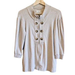 Banana Republic Baby Doll Cartigan Full Zip Sweater Heather Oatmeal Women Small